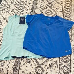 Nike Women's Short Sleeve Dri-Fit Tops in Blue and Light Blue